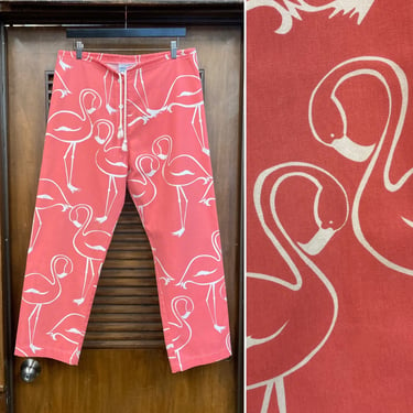 Vintage 1980’s “Michigan Rag” Pink Flamingo Drawstring Pants, 80’s New Wave, Vintage Beach Pants, Vintage Clothing 