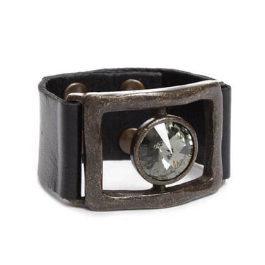Rebel Designs Accessories - Open Rectangle w Single Crystal Leather Bracelet