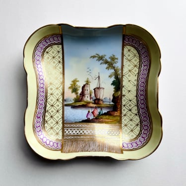 Antique Helena Wolfsohn Dresden Hand Painted Porcelain Cappricio Landscape Bowl 