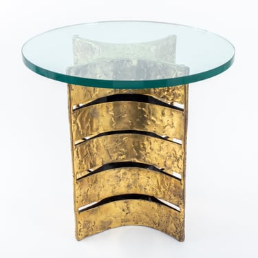 Silas Seandel Glass Top Gilt Bronze End Table