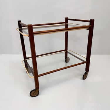Vintage Teak Trolley with Two Glass Tops by Cees Braakman for Pastoe, 1950s 