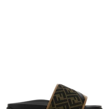 Fendi Man Embroidered Canvas And Leather Fendi Diagonal Slippers