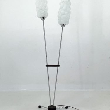 1970s Chrome & Wood Floor Lamp, Restored , Czechoslovakia / Rare Opaline Glass Lamp Shades / Mid-century Lighting 