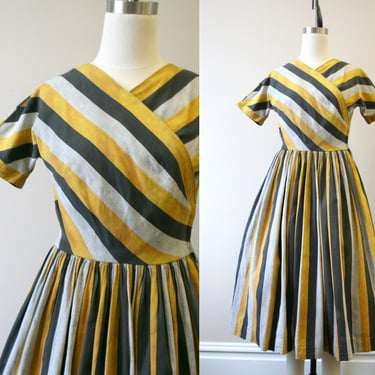1950s Jonathan Logan Striped Surplice Dress 