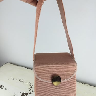 It Was Her Perfect Pink Perfection - Vintage 1950 Mauve Pink Straw Square Box Bag Handbag Purse 