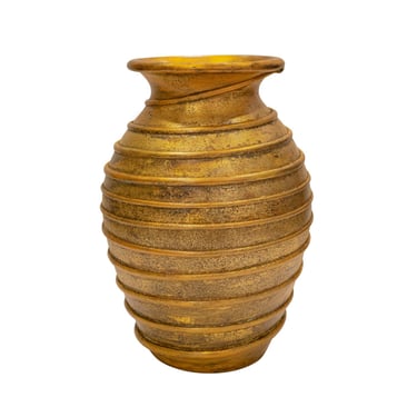 Karl Springer Artisan Hand-Blown Glass Vase with Antiqued Gold Leaf 1980s
