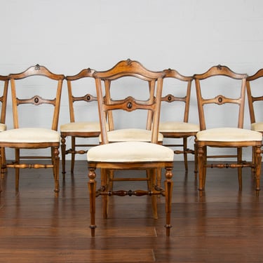 19th Century French Napoleon III Walnut Dining Chairs - Set of 8 