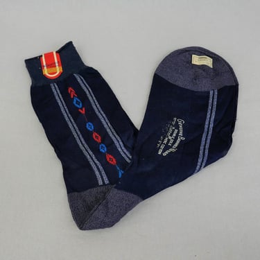 Men's Vintage Dress Socks - NOS NWT New Unworn Deadstock - Navy Blue w/ Red - Wedgefield Kresge's - Rayon Cotton Blend - Mid-Century Hosiery 