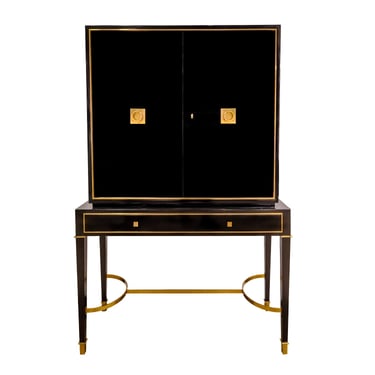 Jacques Adnet Style 2-Door Cabinet in Black Lacquer 1940s