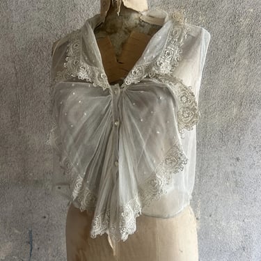 Antique Edwardian White Net Camisole Crochet Lace Bodice  Dress Blouse Vintage