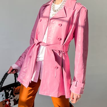 Pink Leather Belted Trench (L)