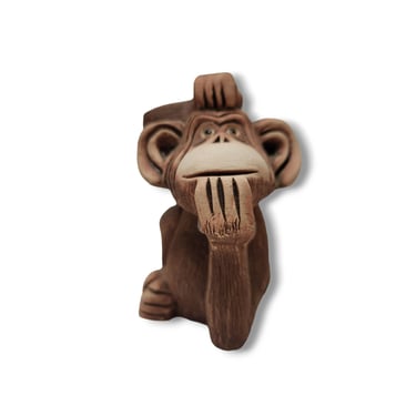 Handmade Vintage Artesania Rinconada #47 Thinking Monkey Figurine, Retired, Uruguay, Classic Collection, Ceramic Chimp Ape, Vintage Decor 
