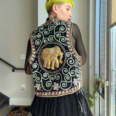 VTG 80s Carol Horn Embroidered Elephant Vest 