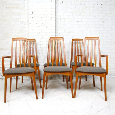 Vintage set of 6 teak tall back "Eva" dining chairs by Svegards Markaryd Sweden | Free deliver in NYC and Hudson Valley areas 