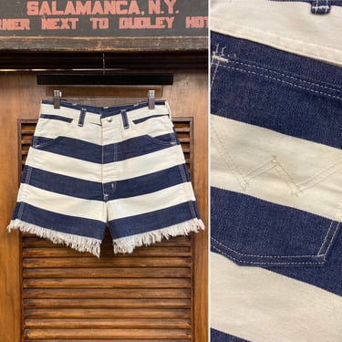 Vintage 1960’s/70’s Wrangler Blue and White Stripe Shorts, Vintage Nautical Shorts, Vintage Denim Cut Offs, Vintage Clothing 