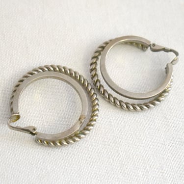 1960s/70s Bergere Silver Metal Hoop Clip Earrings 
