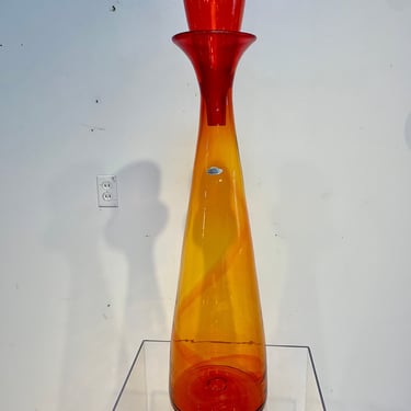 Blenko Amberina Tall Glass Floor Decanter with Stopper, Mid-Century Modern Glassware 