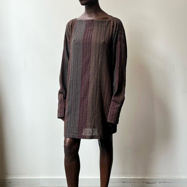Norma Kamali Brown Cotton Wool Blend Woven Tunic Dress 