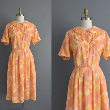 vintage 1950s dress | Adorable Sherbet Cotton Short Sleeve Shirtwaist Dress | Large | 50s dress 