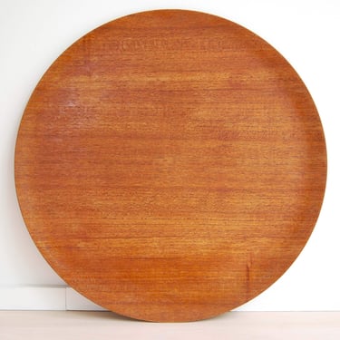Mid Century Modern Extra Large 18 inch Round Teak Serving Tray 
