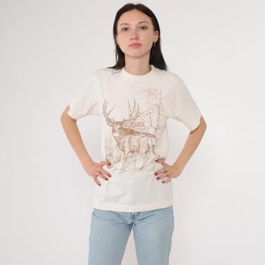 Vintage Buck Deer Shirt 90s Animal TShirt Off-White Graphic Tee Wilderness Screen Print 1990s Fruit of the loom Best Single Stitch Small 