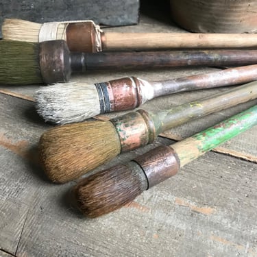 1 French Copper Paint Brush, Industrial Decor, Round Brush, Wood Handle, Natural Bristle, Art Supply, Sold by Brush 