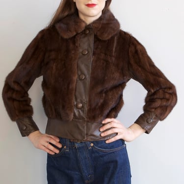 Mod mink and leather bomber shirt jacket / XS / S 