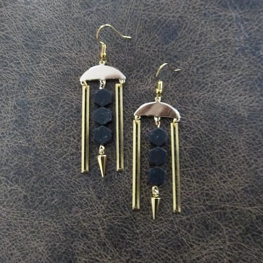 Black hematite and gold chandelier earrings 