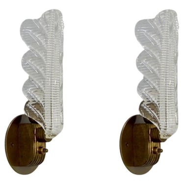 Pair of Barovier & Toso Linear Leaf Sconces S