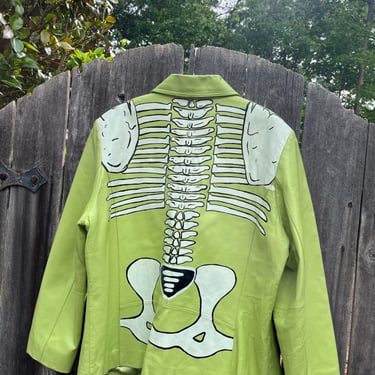 Slime Green Backbone Painted Leather Jacket 