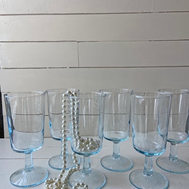 Vintage 1960's Libbey Star Sapphire Duz Detergent Promo Goblets, Set of 6 // Pastel Blue Wine Glasses, Vintage Wine Glasses // Perfect Gift 