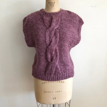 Mauve Cable-Knit Pullover - 1980s 