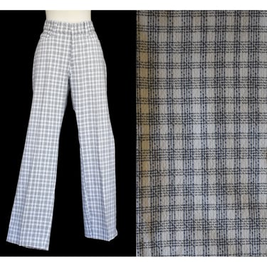 Vintage 70s Polyester Plaid Pants, 1970s Mens Montgomery Ward Slacks, Waist 34 Inches, Inseam 29 1/2 Inches 