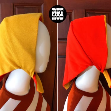 Reversible Vintage 60s 70s Red Yellow Mod Head Scarf 