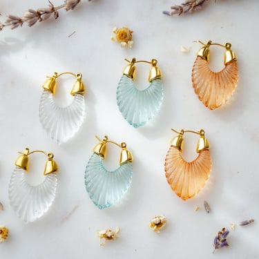 acrylic hoop earrings, transparent resin hoops, dainty gold plated earrings 