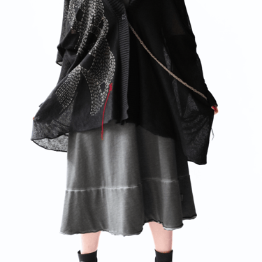 Toky Hand Painted and Embroidered Draped Open Back Black Linen Knit Cardigan