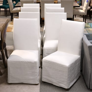 Set of 8 Restoration Hardware Hudson Slipcovered Dining Chairs in White Linen