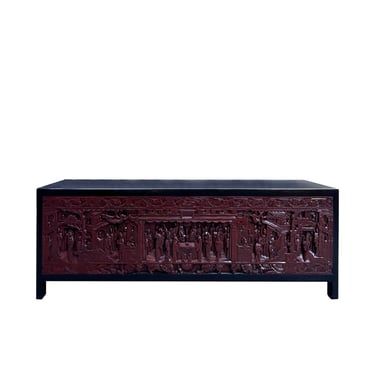Black Brick Red Opera Scenery Relief Carving Panel Low Console Table Cabinet cs7691E 