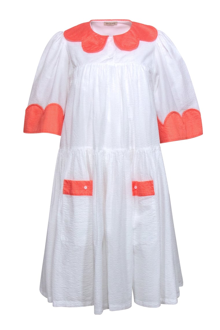 Stella Nova - White Seersucker Dress w/ Orange Trim Sz 6