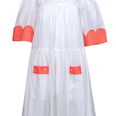 Stella Nova - White Seersucker Dress w/ Orange Trim Sz 6