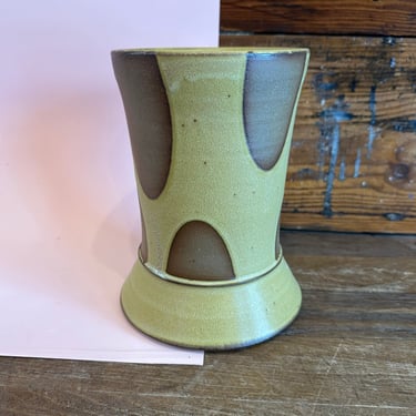 Vase - Yellow with Brown Geometric Shapes 