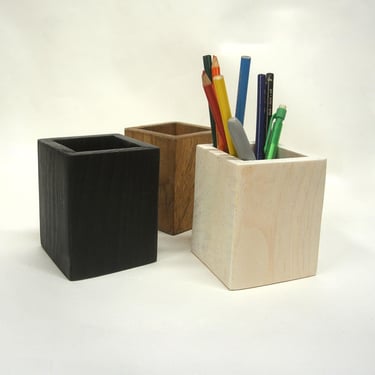 Wood Pencil and Pen Holder Makeup and Accessories Organizer - Black 