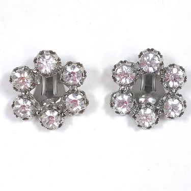 VINTAGE 50s Austrian Crystal Large Rhinestone Clip on Wreath Earrings by STAR | 1950s Retro MCM Jewelry | vfg 