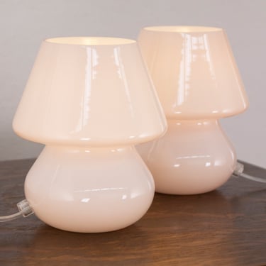 Set di 2 Lampade a fungo rosa in vetro di Murano altezza 18cm, Made in Italy coppia lampade da tavolo design 