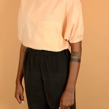Vintage Peach Coral Unisex Cotton Pocket Tee Shirt / Large XL Oversize 