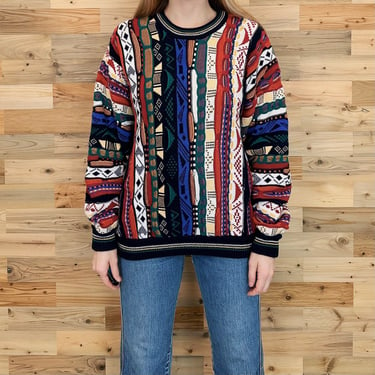 Vintage 3D Knit Coogi-Style Cotton Traders 90's Pullover Sweater Top 