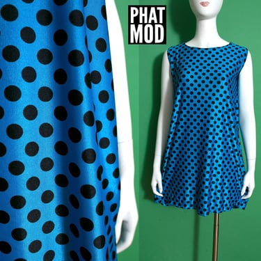 Fun Vintage 80s 90s Blue & Black Polka Dot Spandex Mini Dress 