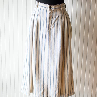 Vintage 1980s Striped Denim Midi Skirt 27.5" Waist