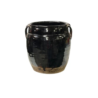 Vintage Earthy Dark Brown Black Village Rural Pottery Ceramic Pot Vase JK239E 