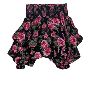 Alice & Olivia - Black &amp; Pink Floral Smocked Mini Skirt Sz 2